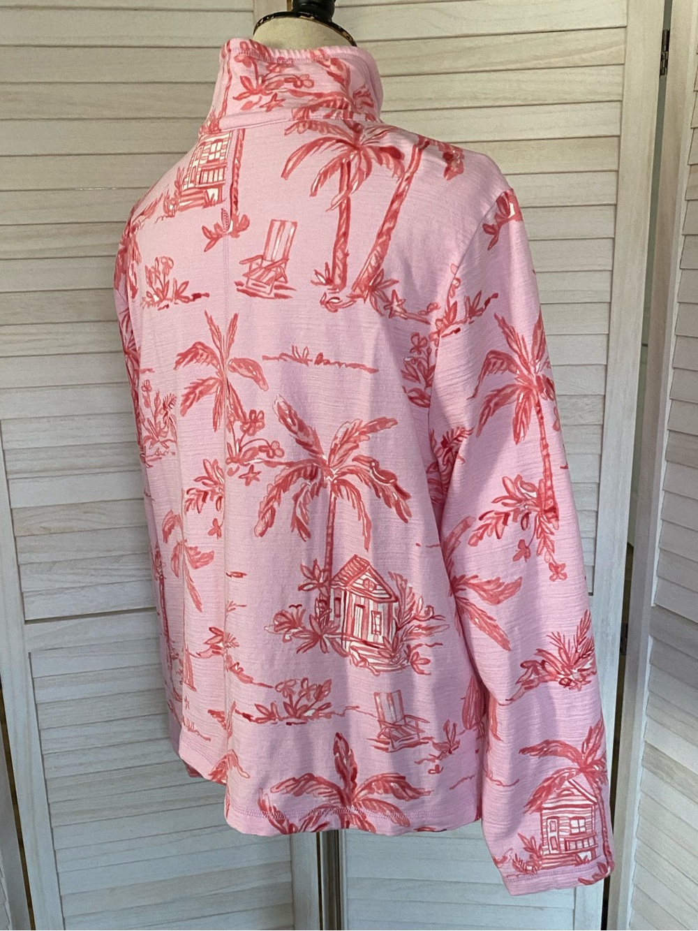 T by Talbots Pink Tropical Palm Print Quarter Zip Long Sleeve Top SZ XL uPF 50+ - Picture 6 of 15